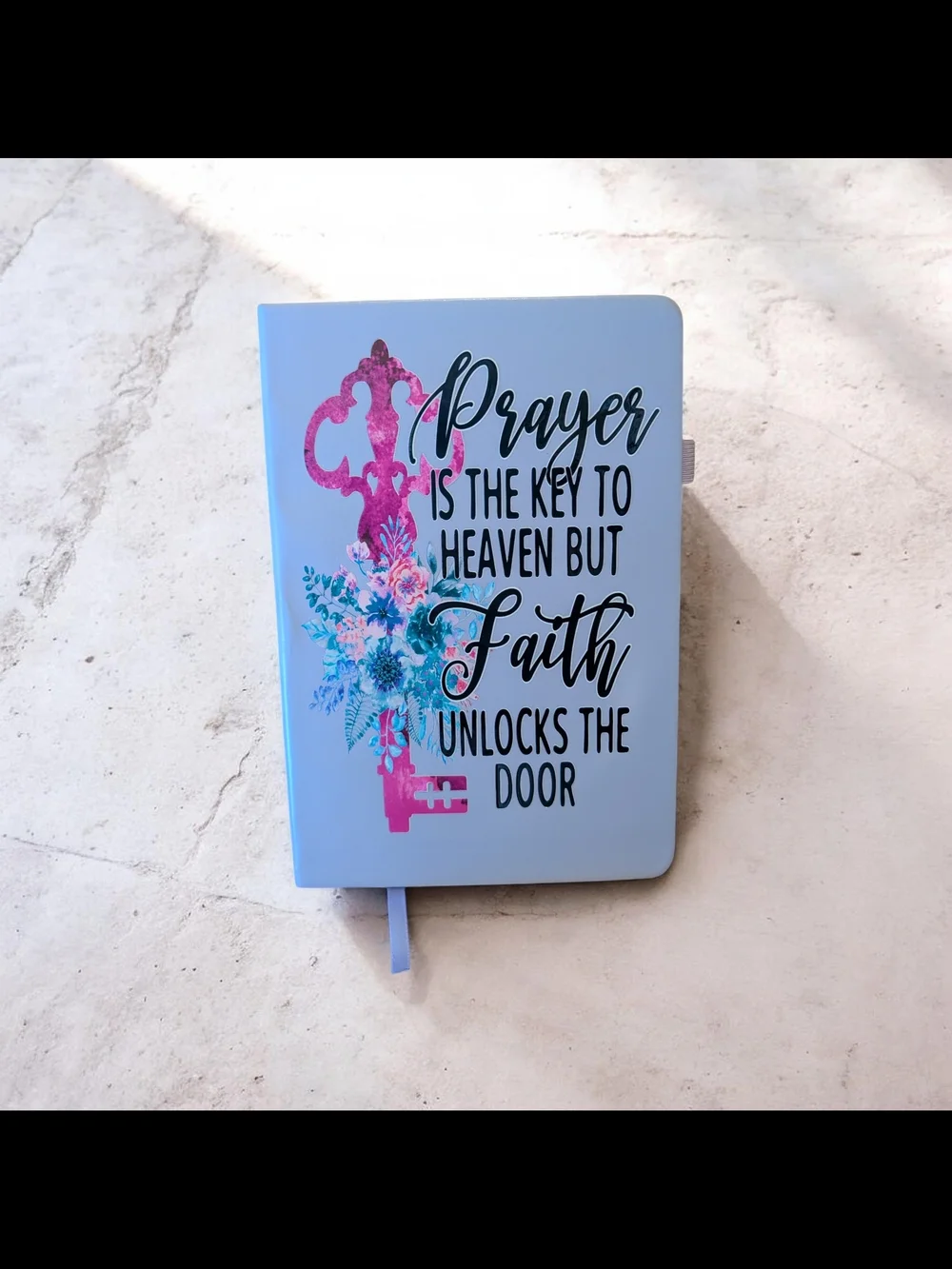 Inspirational Prayer & Faith Journal - Light Blue with Pink Key Design